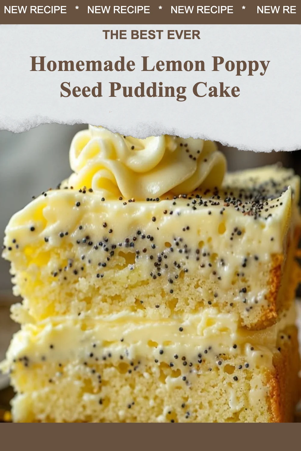 Delicious homemade lemon poppy seed cake with a rich pudding texture