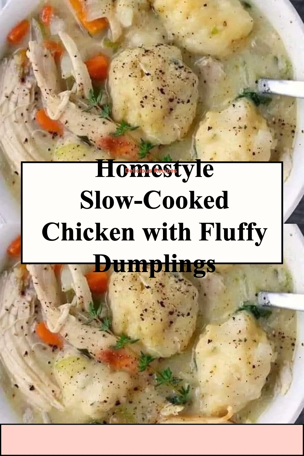Delicious homestyle slow-cooked chicken served with fluffy dumplings