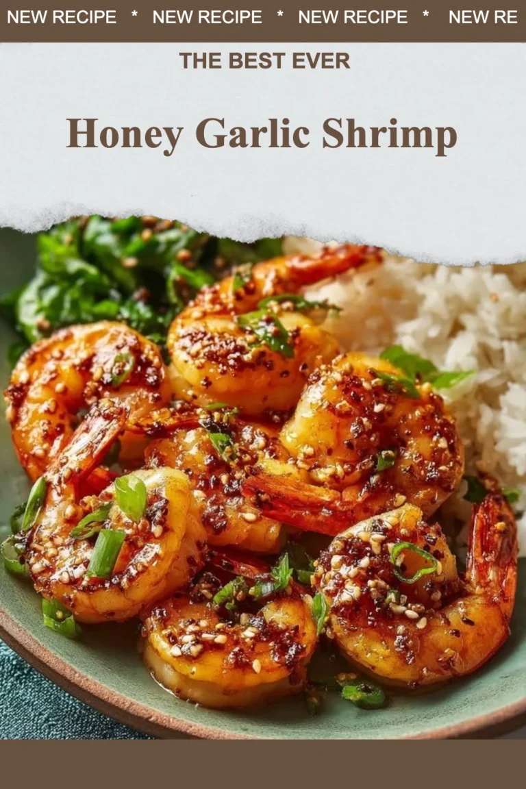 Plate of Honey Garlic Shrimp garnished with green onions and sesame seeds.