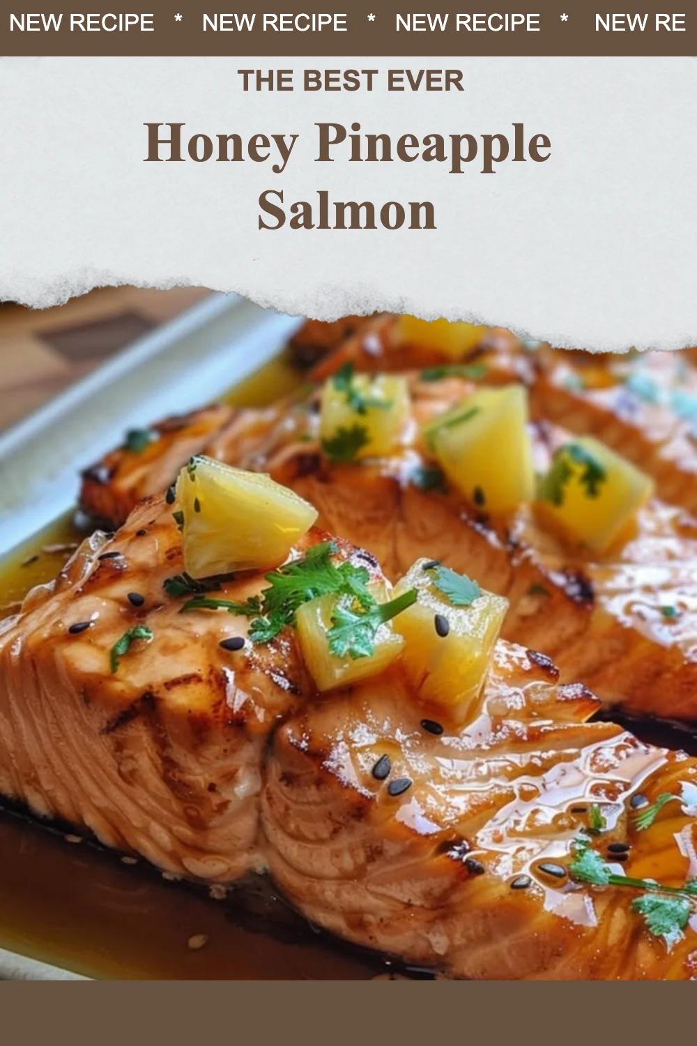 Delicious Honey Pineapple Salmon on a plate garnished with pineapple slices