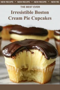 Decadent Boston Cream Pie Cupcakes with rich chocolate ganache and creamy filling