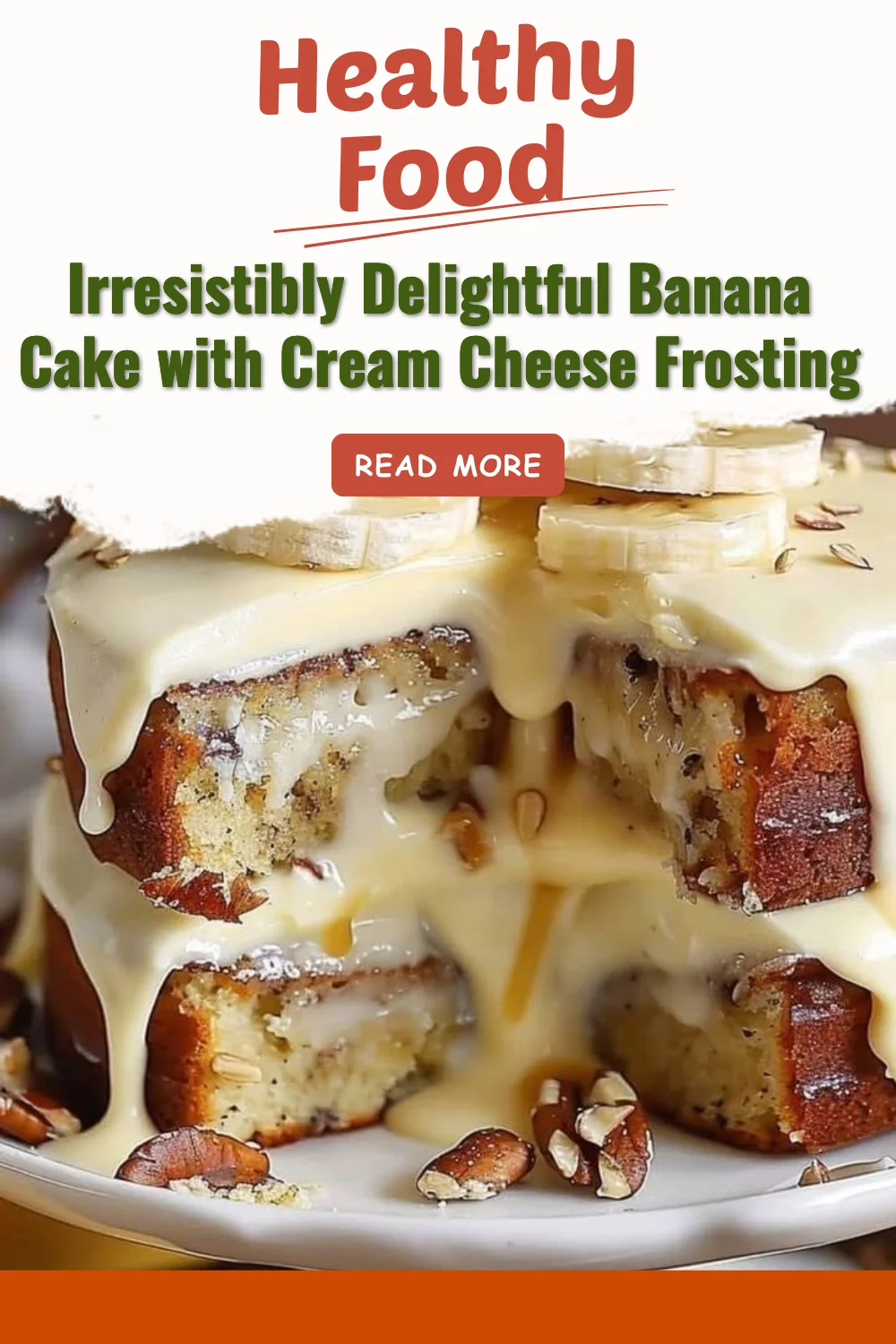 Irresistibly delightful banana cake with cream cheese frosting on a plate