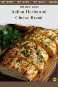 Freshly baked Italian Herbs and Cheese Bread with herbs and cheese toppings
