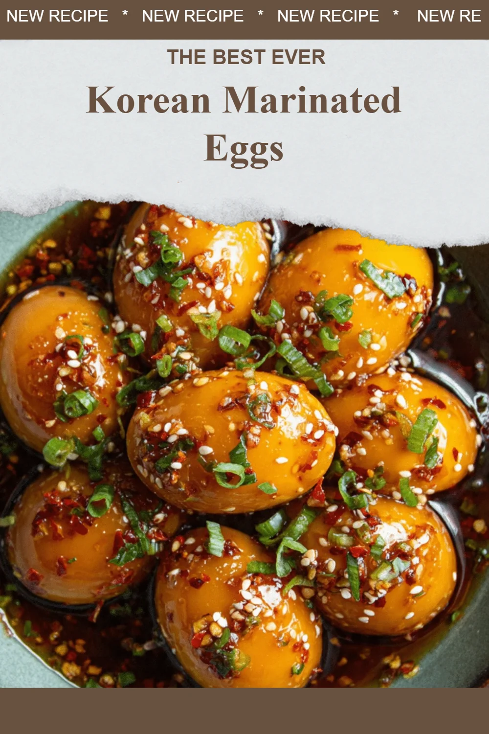 Plate of delicious Korean marinated eggs garnished with herbs
