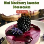 Mini Blackberry Lavender Cheesecakes topped with fresh blackberries and lavender sprigs