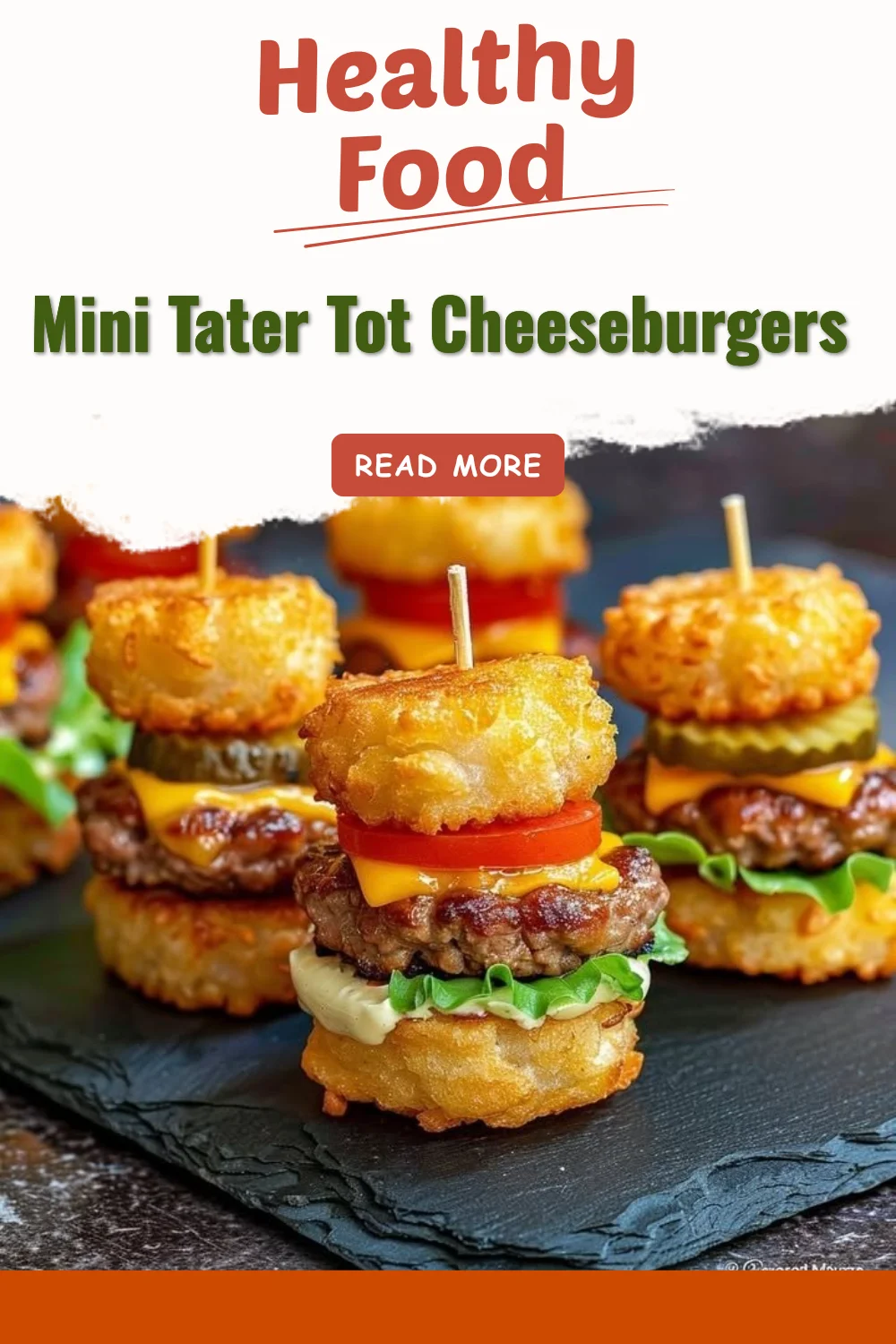 Mini Tater Tot Cheeseburgers plated with toppings.
