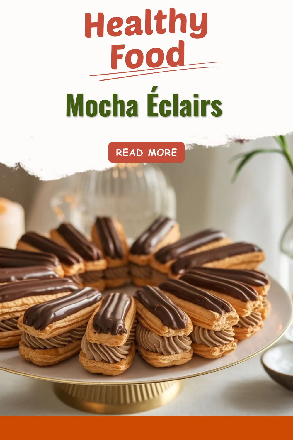 Delicious mocha éclairs filled with rich coffee cream and topped with chocolate glaze