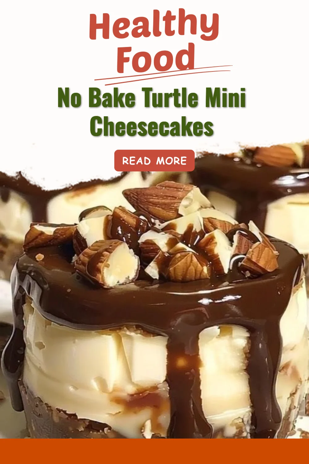 Delicious no bake turtle mini cheesecakes topped with caramel and nuts