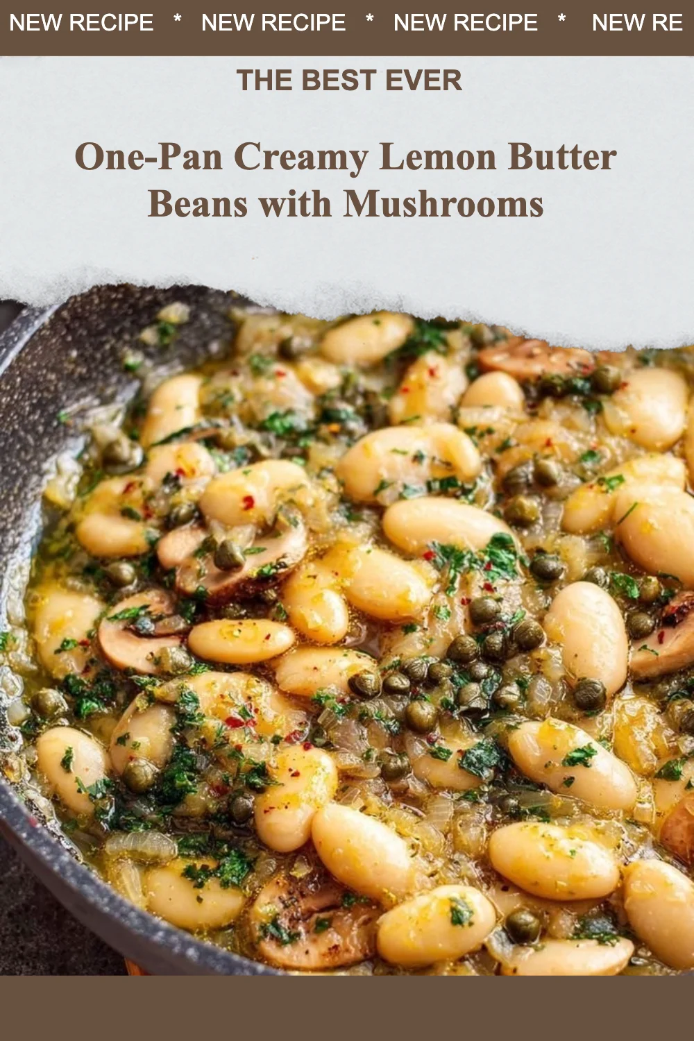 One-pan creamy lemon butter beans with mushrooms in a skillet