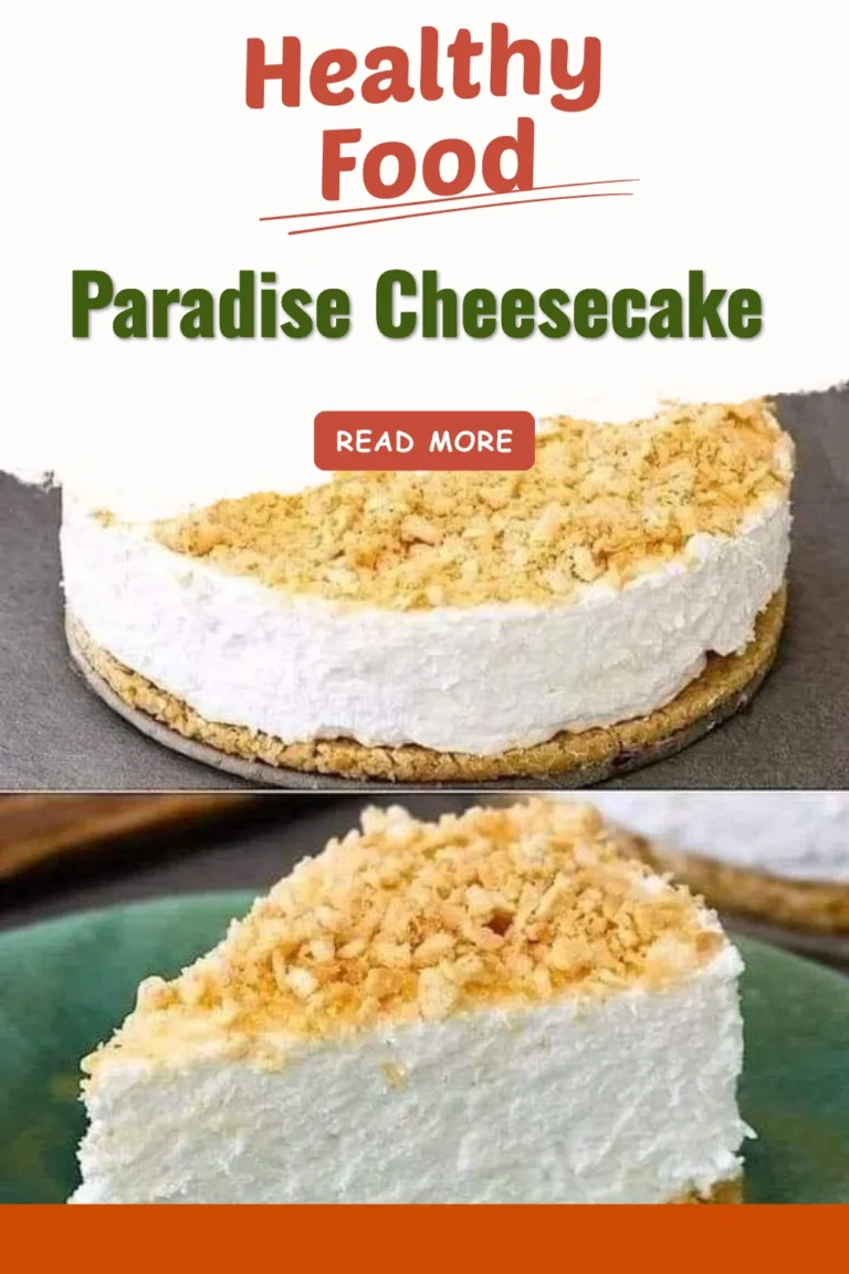 Delicious Paradise Cheesecake topped with tropical fruits and creamy layers