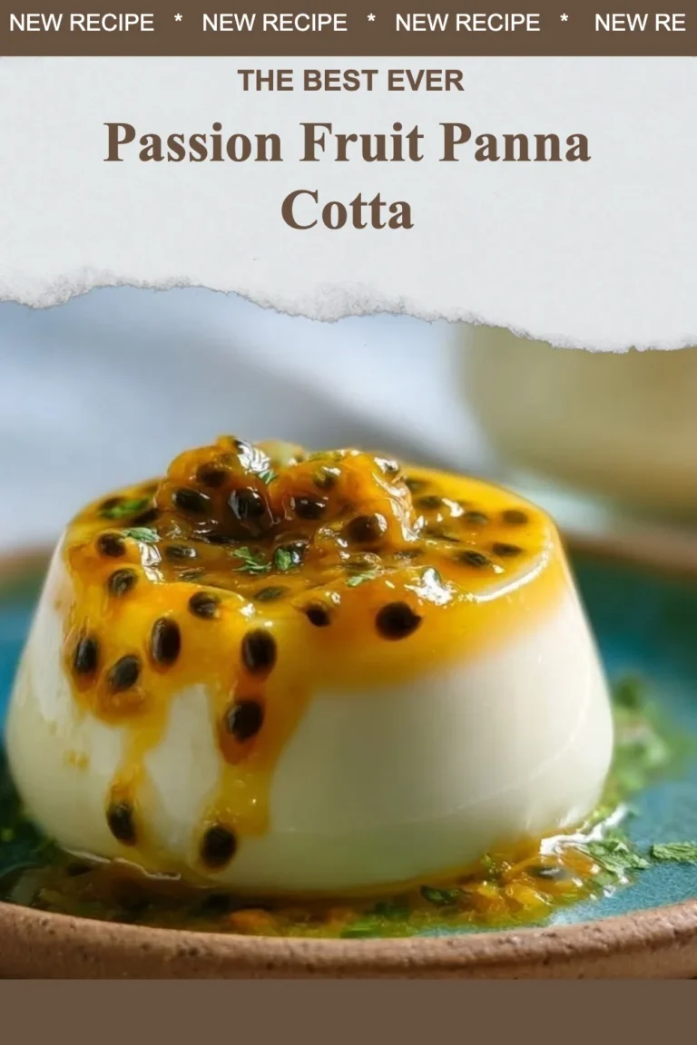 Delicious Passion Fruit Panna Cotta dessert topped with fresh passion fruit