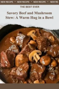Bowl of savory beef mushroom stew garnished with fresh parsley