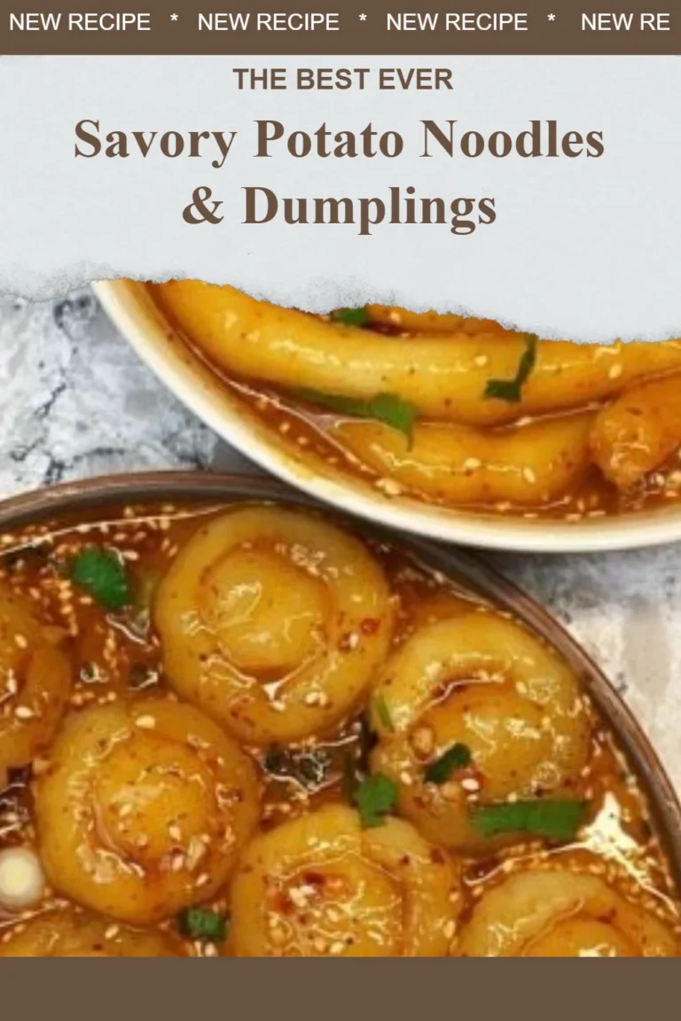 Plate of savory potato noodles and dumplings garnished with herbs