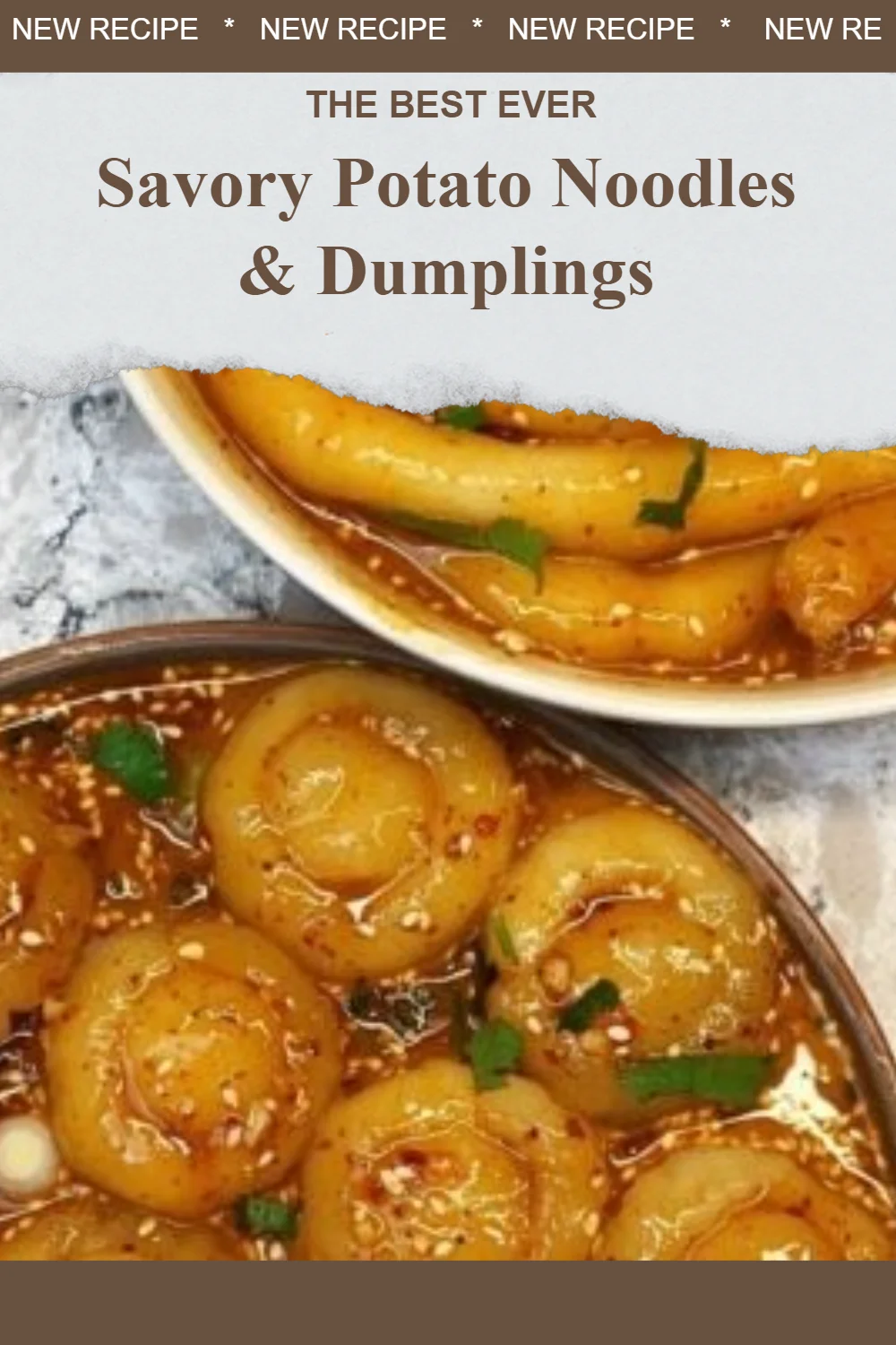 Plate of savory potato noodles and dumplings garnished with herbs