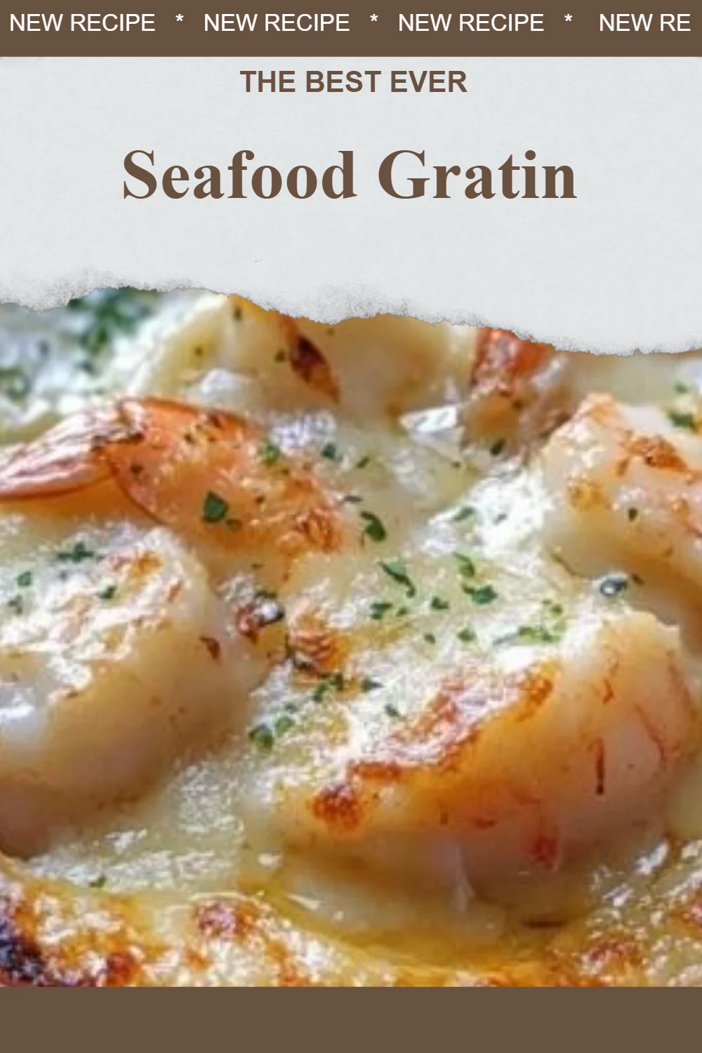 Delicious seafood gratin dish topped with golden breadcrumbs and cheese