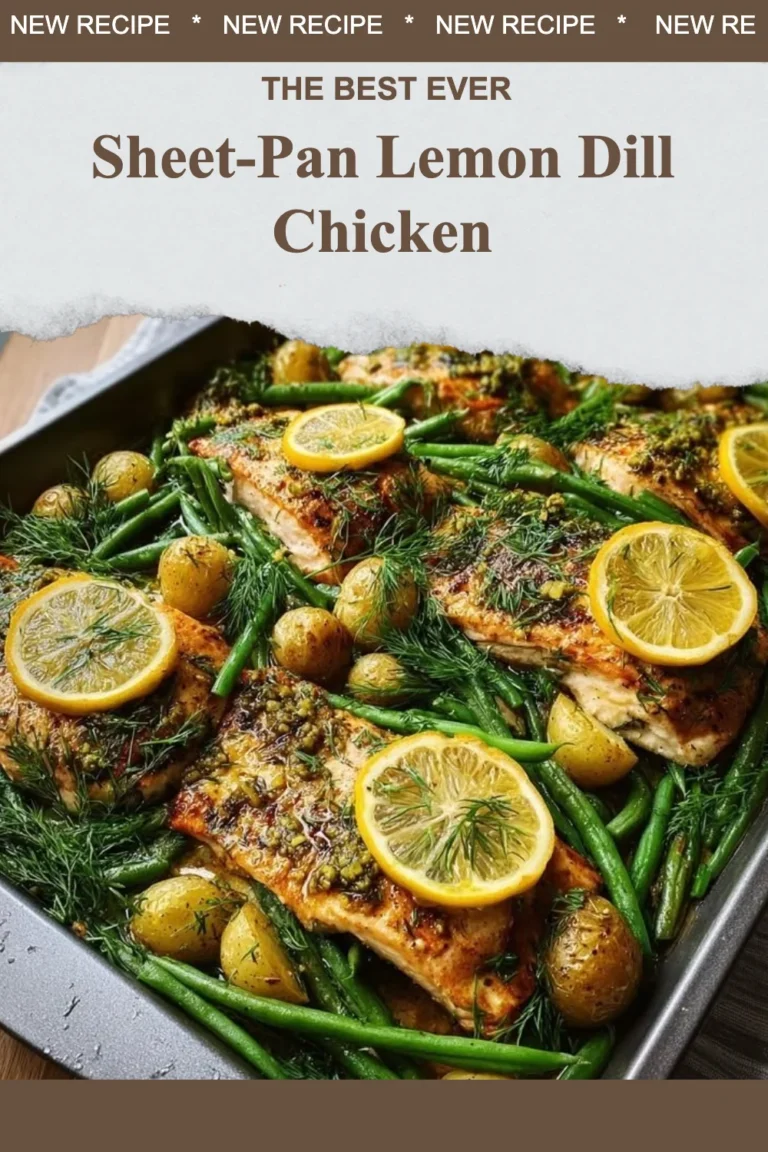 Delicious sheet-pan lemon dill chicken with vibrant herbs and vegetables.
