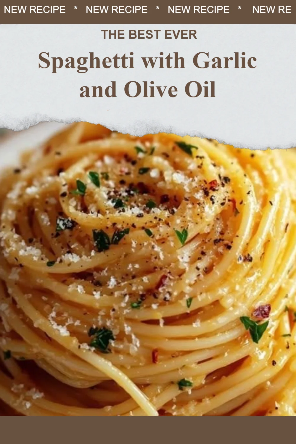 Plate of spaghetti with garlic and olive oil garnished with parsley