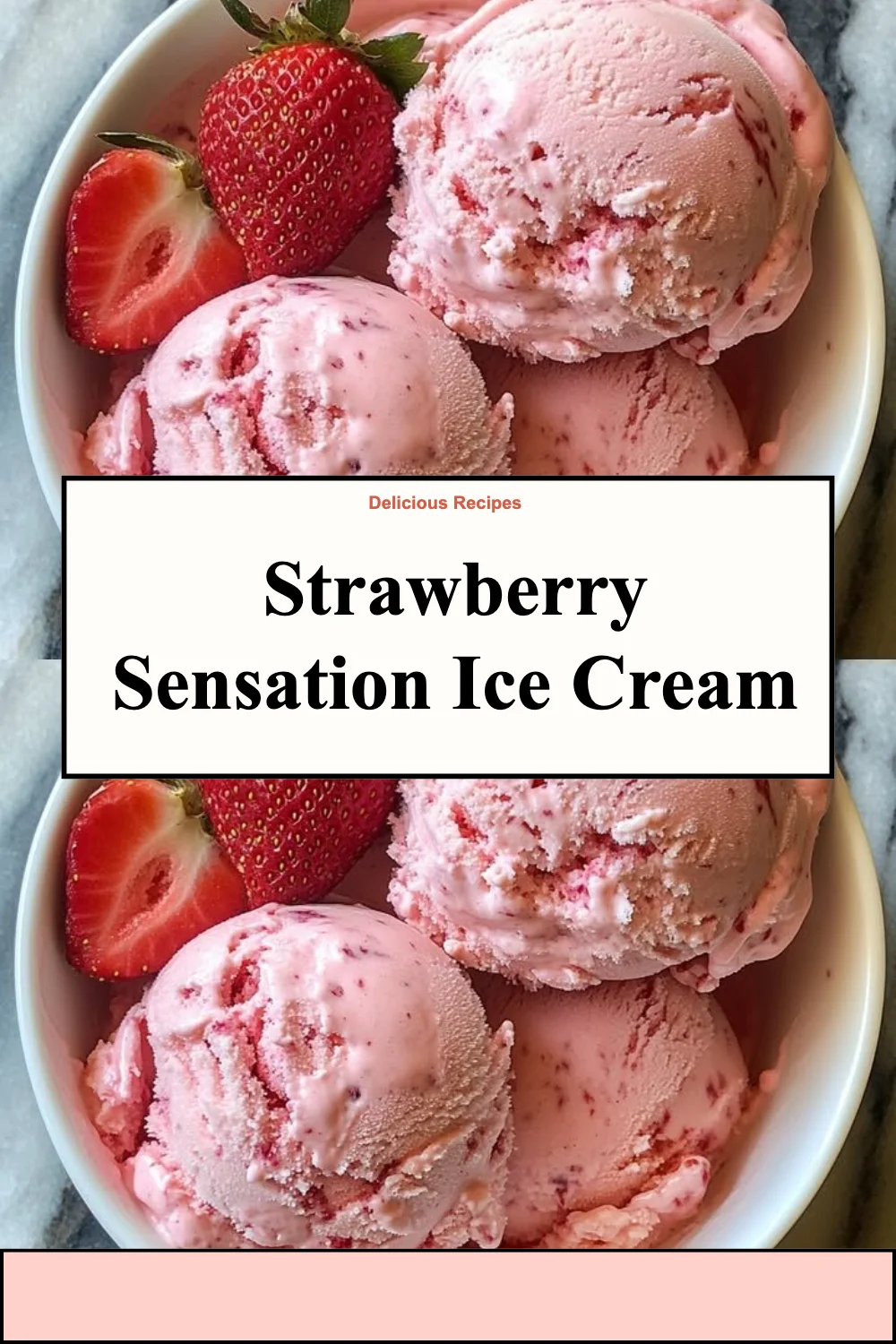 Delicious strawberry ice cream served in a bowl topped with fresh strawberries