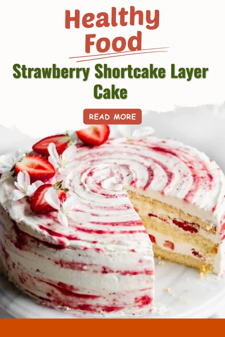 Strawberry shortcake layer cake with fresh strawberries and whipped cream