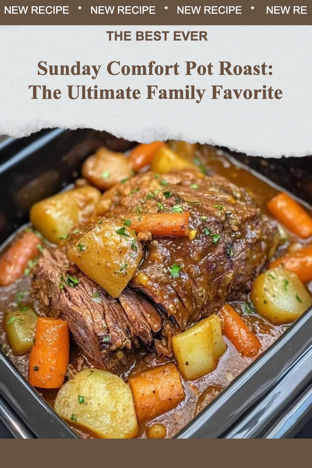 Delicious Sunday Comfort Pot Roast served with vegetables in a hearty meal.