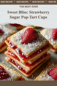 Delicious strawberry sugar pop-tart cups with frosting and sprinkles on top.