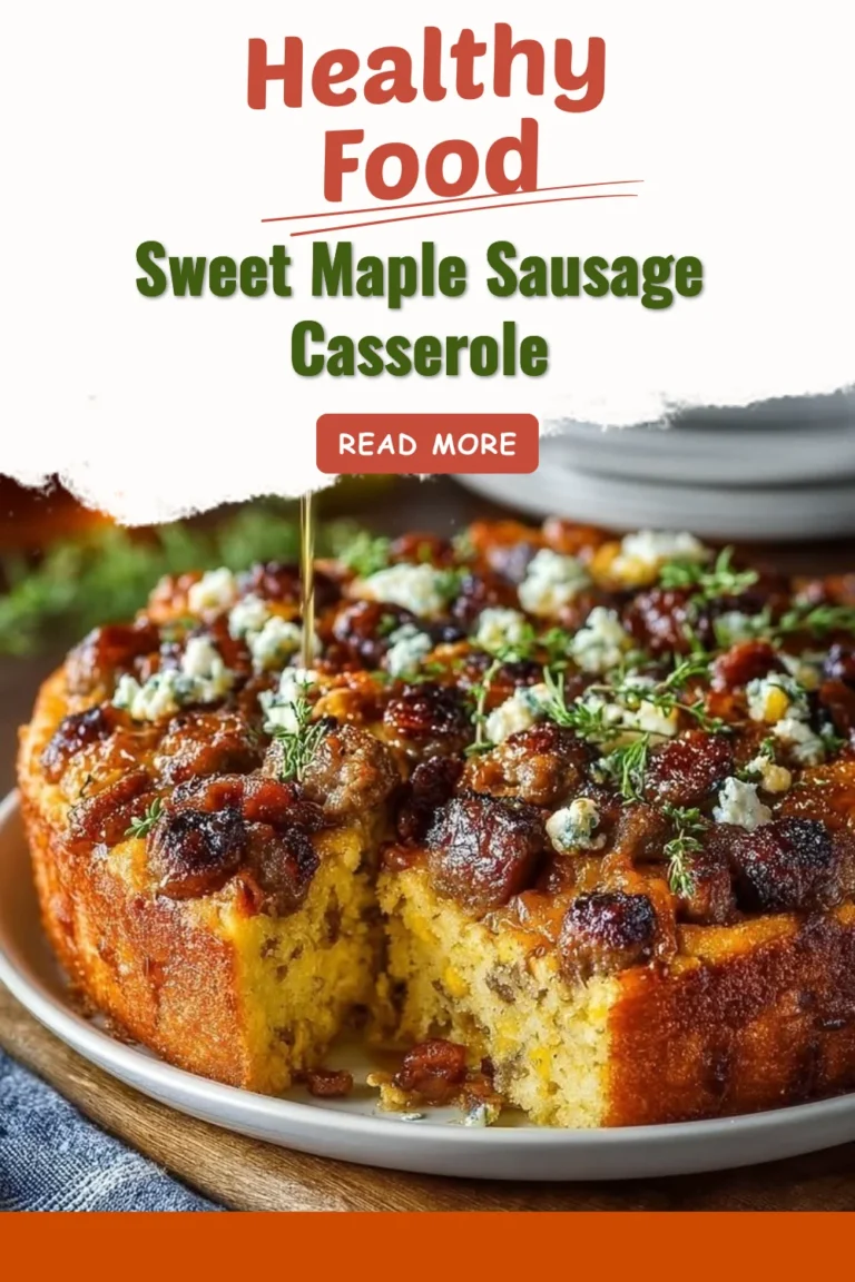 Delicious sweet maple sausage casserole served in a baking dish.