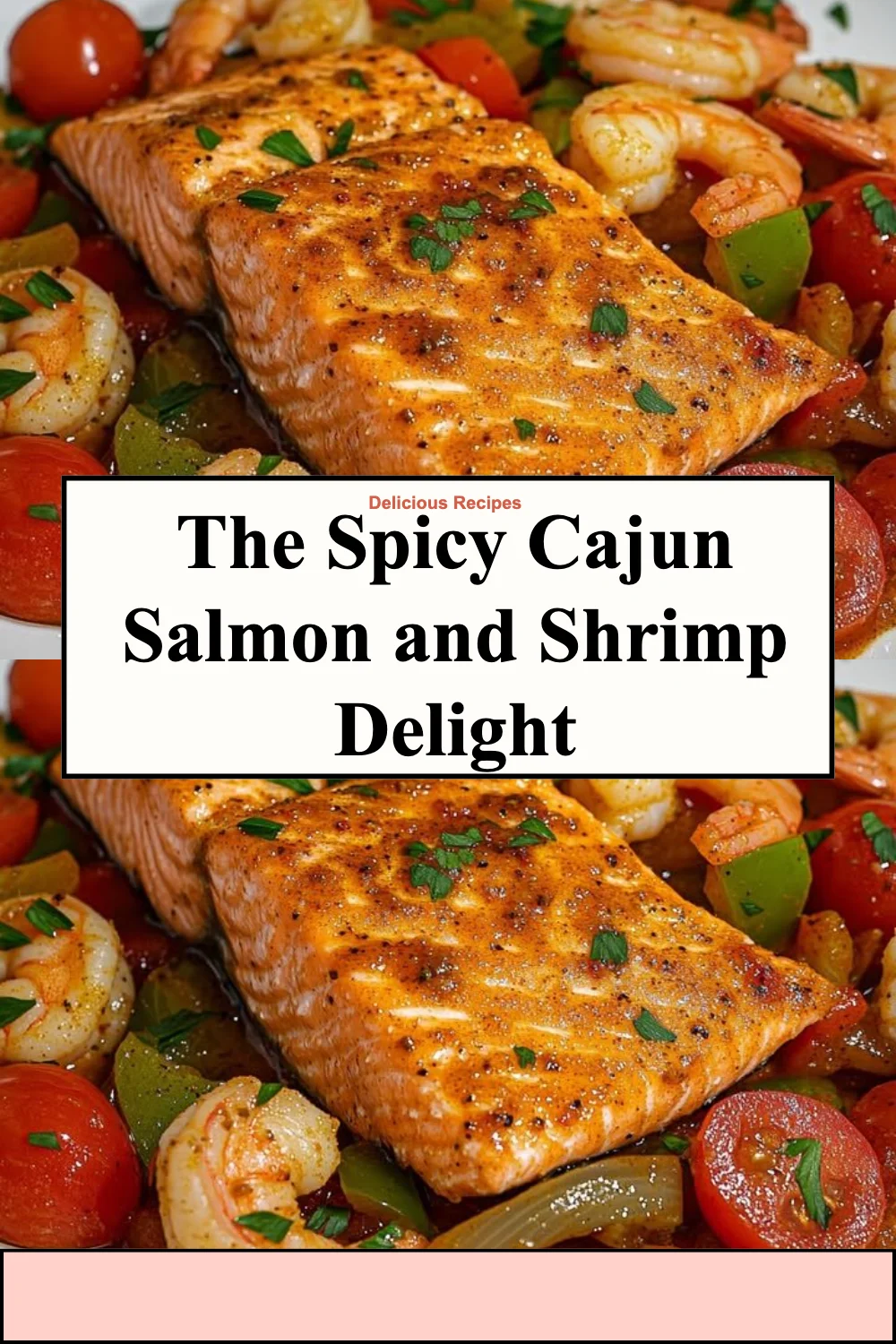 Spicy Cajun Salmon and Shrimp Delight served on a plate with herbs.