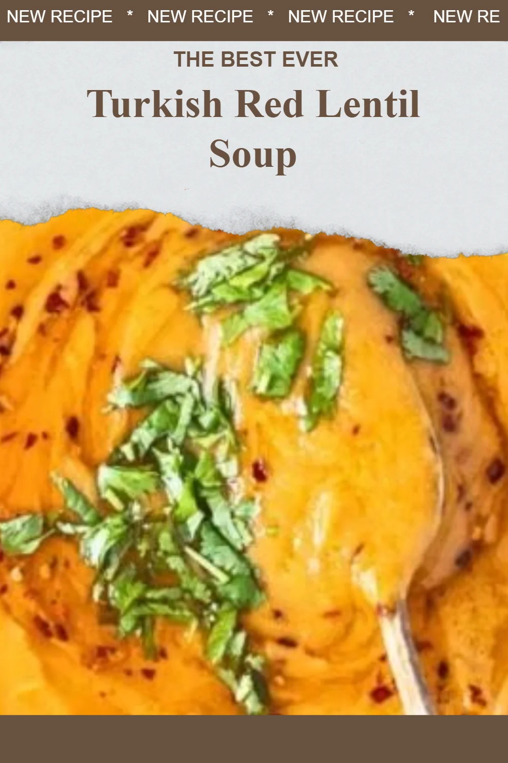 Delicious bowl of Turkish Red Lentil Soup garnished with herbs