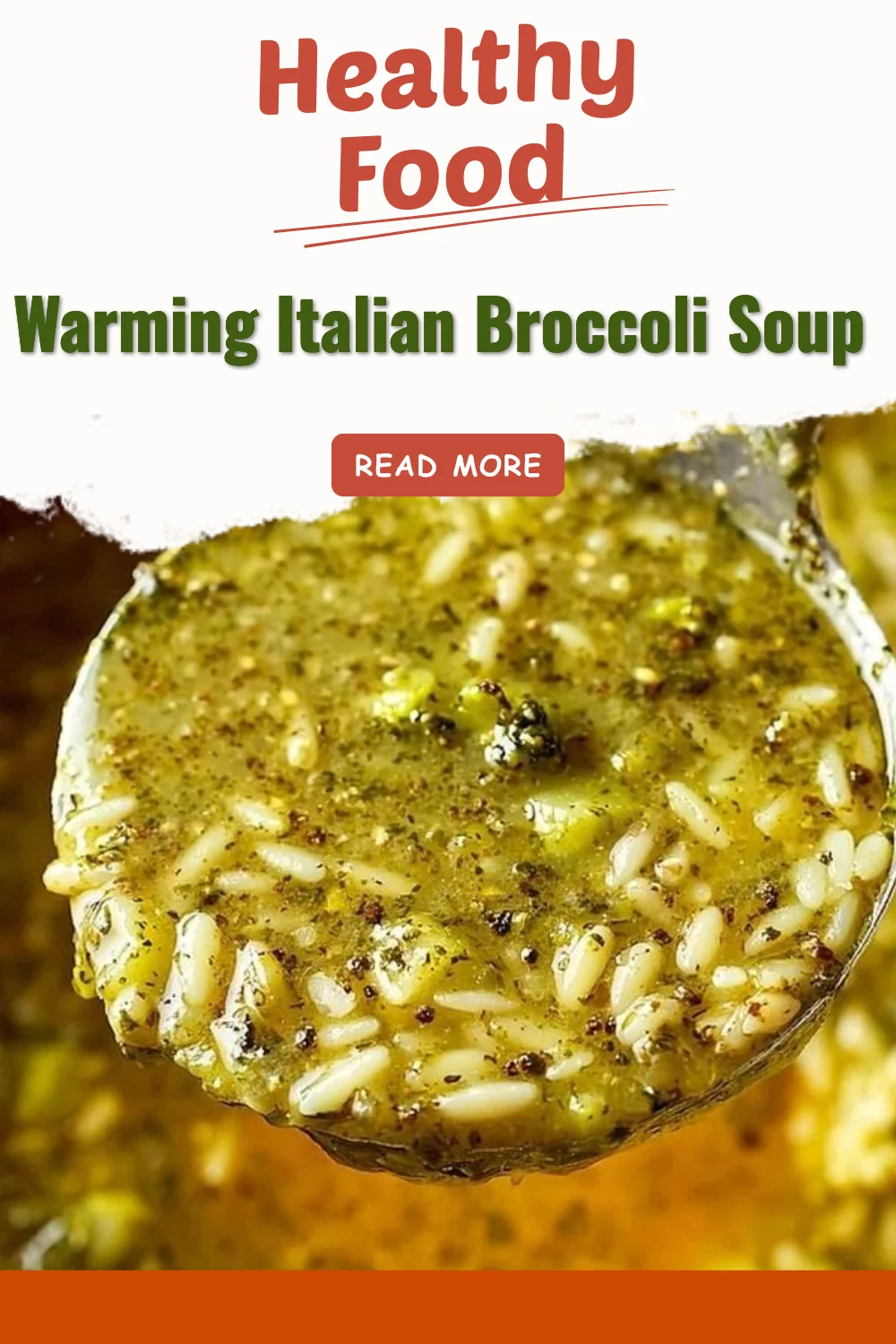 Bowl of warming Italian Broccoli Soup garnished with fresh herbs and olive oil