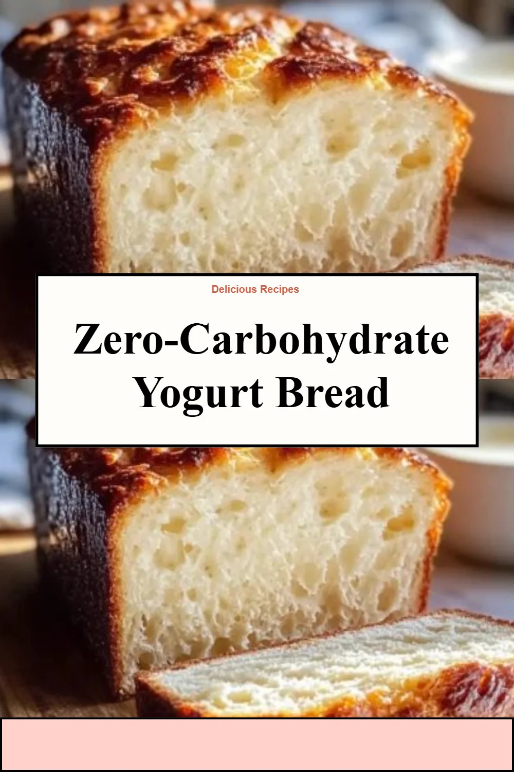 Delicious zero-carbohydrate yogurt bread sliced on a wooden board