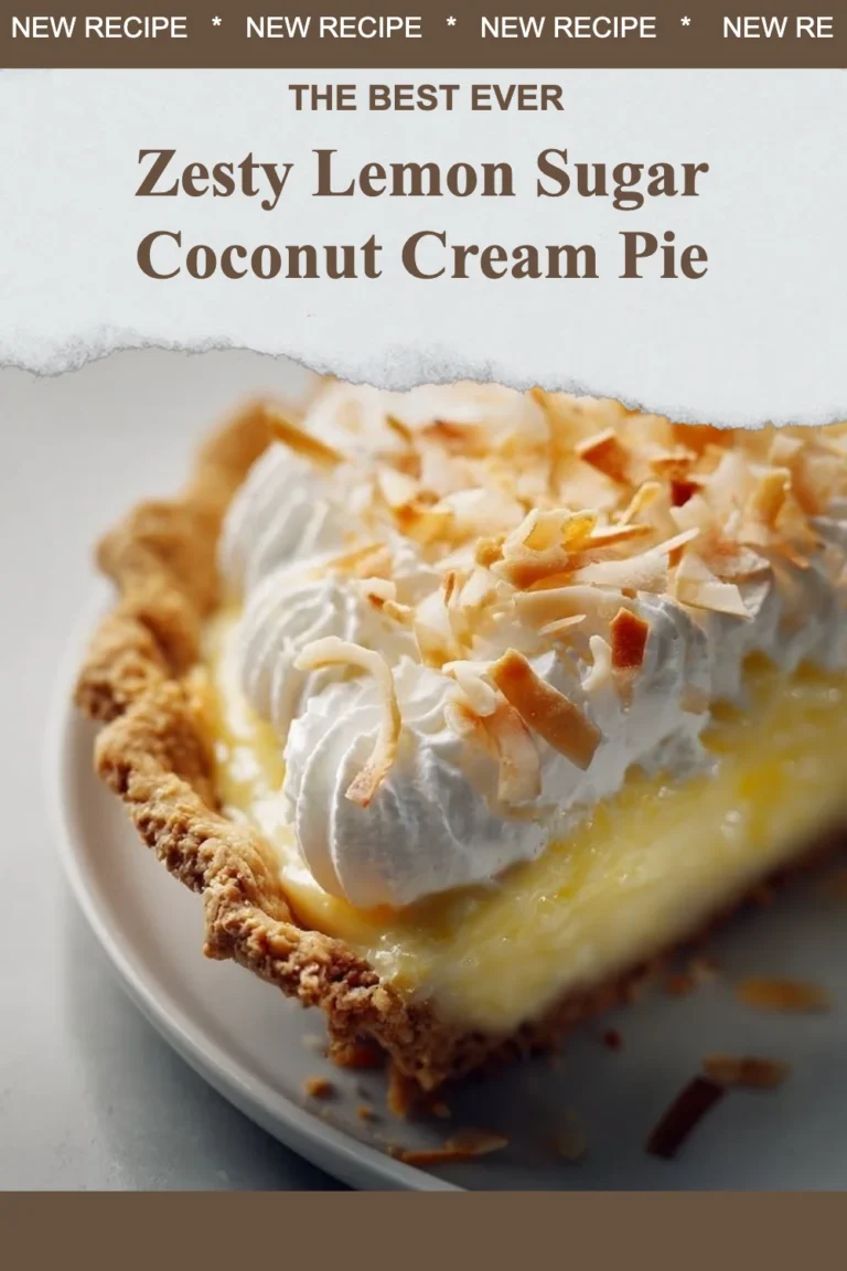 Delicious zesty lemon cream pie topped with coconut flakes