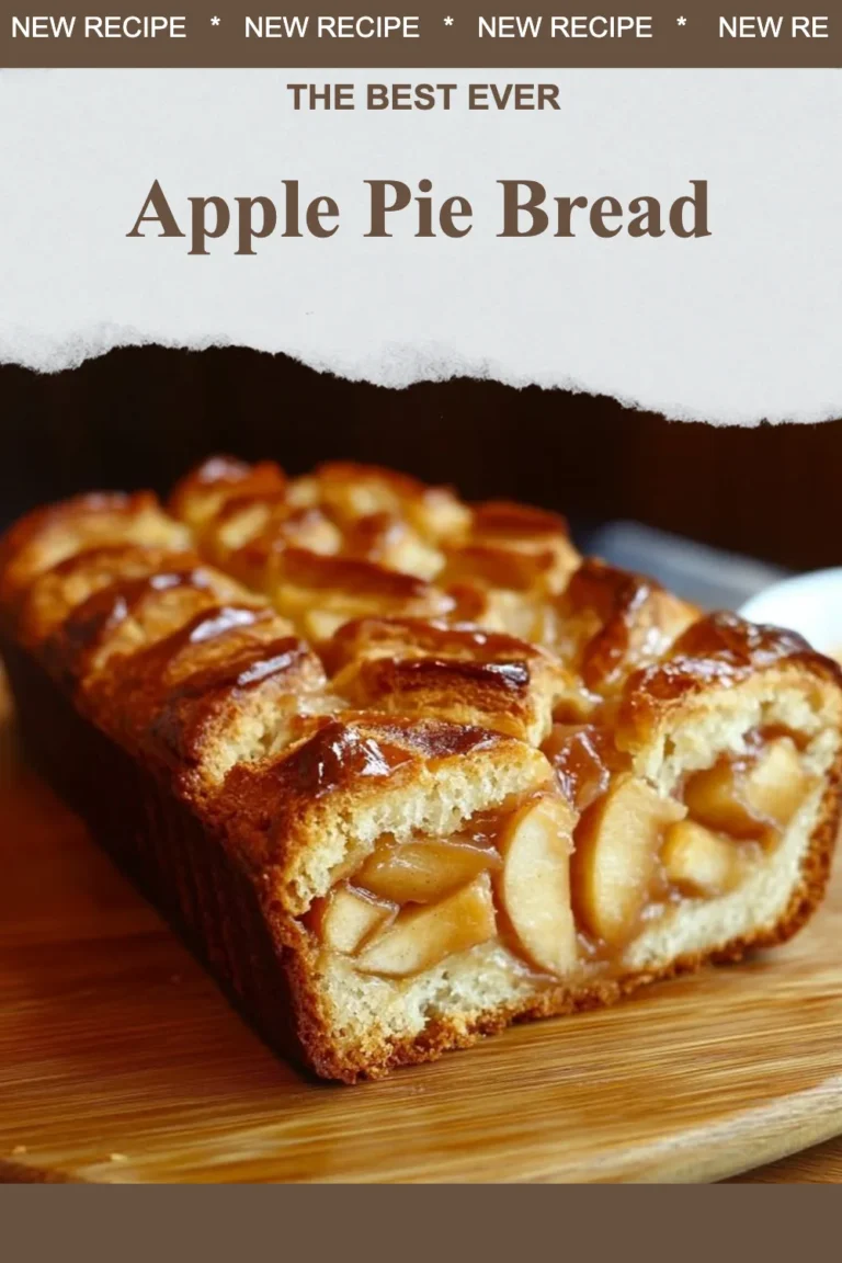 Homemade apple pie bread with slices served on a rustic wooden table