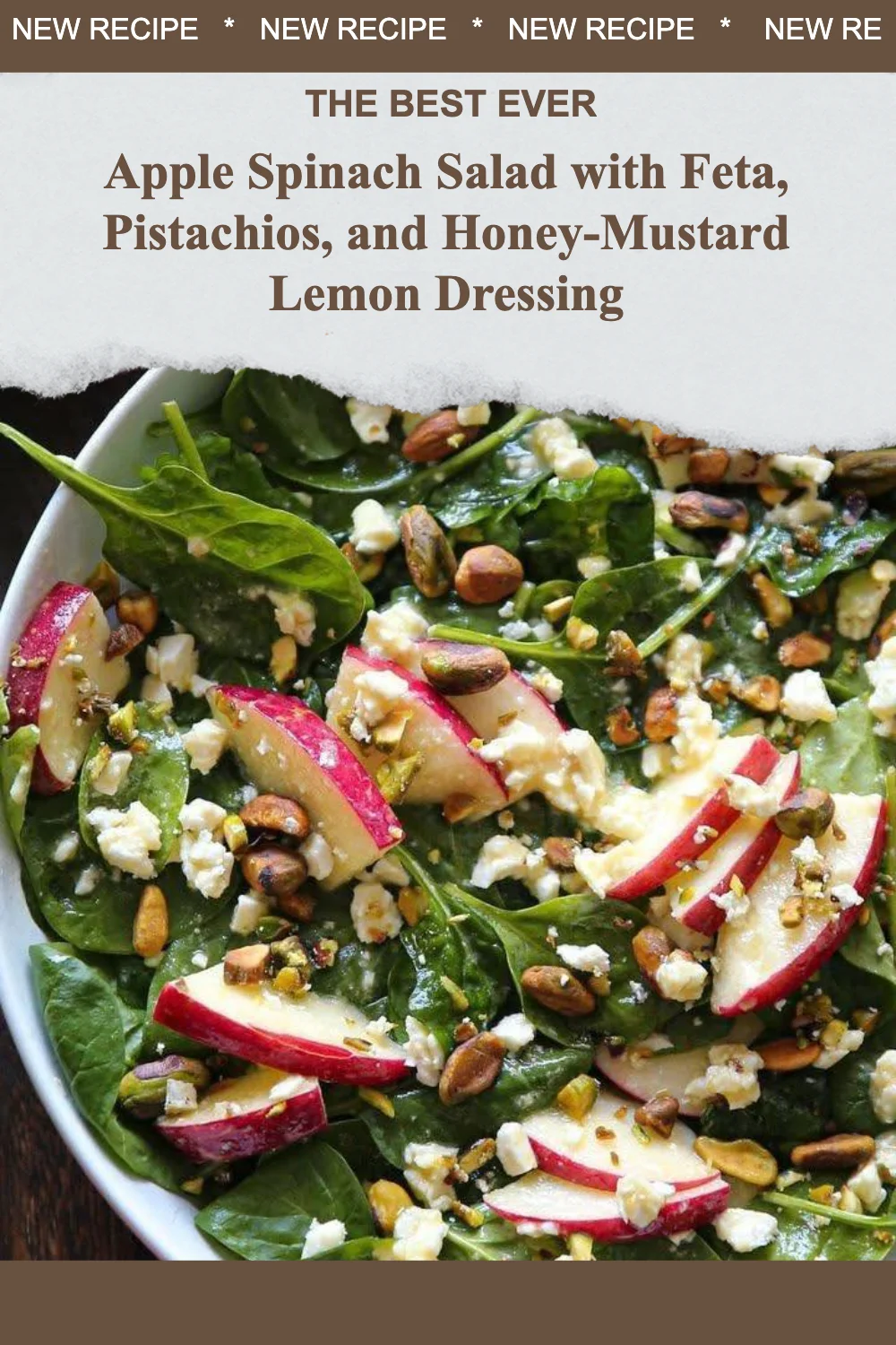 Apple Spinach Salad with feta, pistachios, and honey-mustard lemon dressing