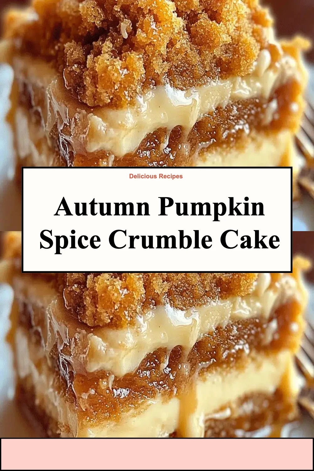 Slice of Autumn Pumpkin Spice Crumble Cake with spices and crumbles on top