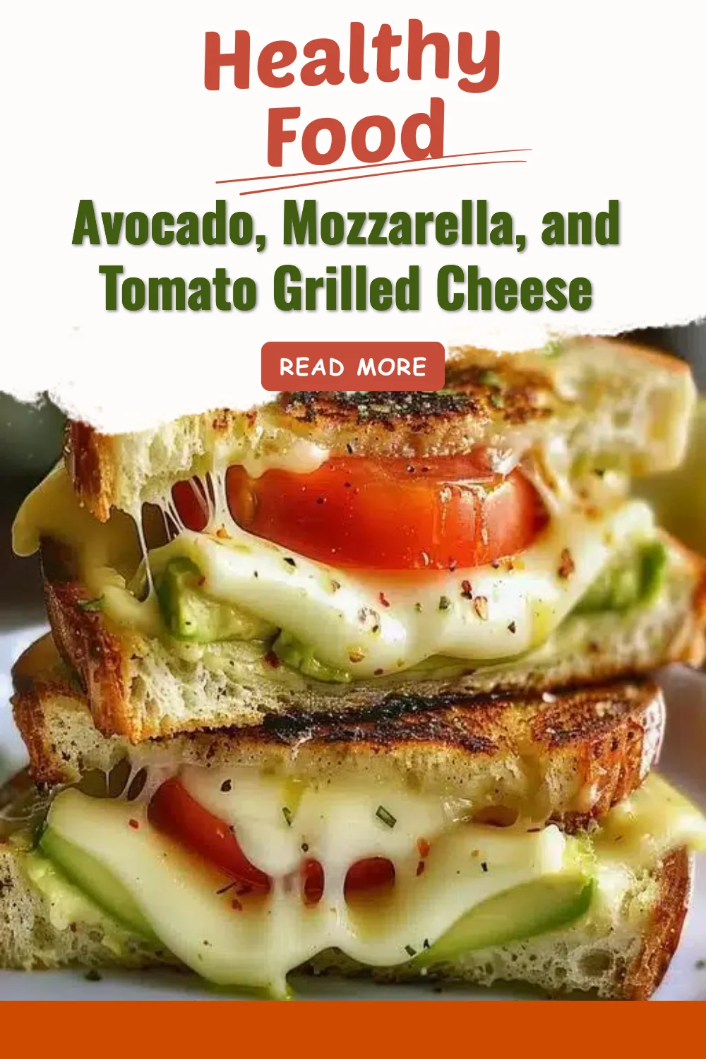 Avocado, mozzarella, and tomato grilled cheese sandwich on a plate