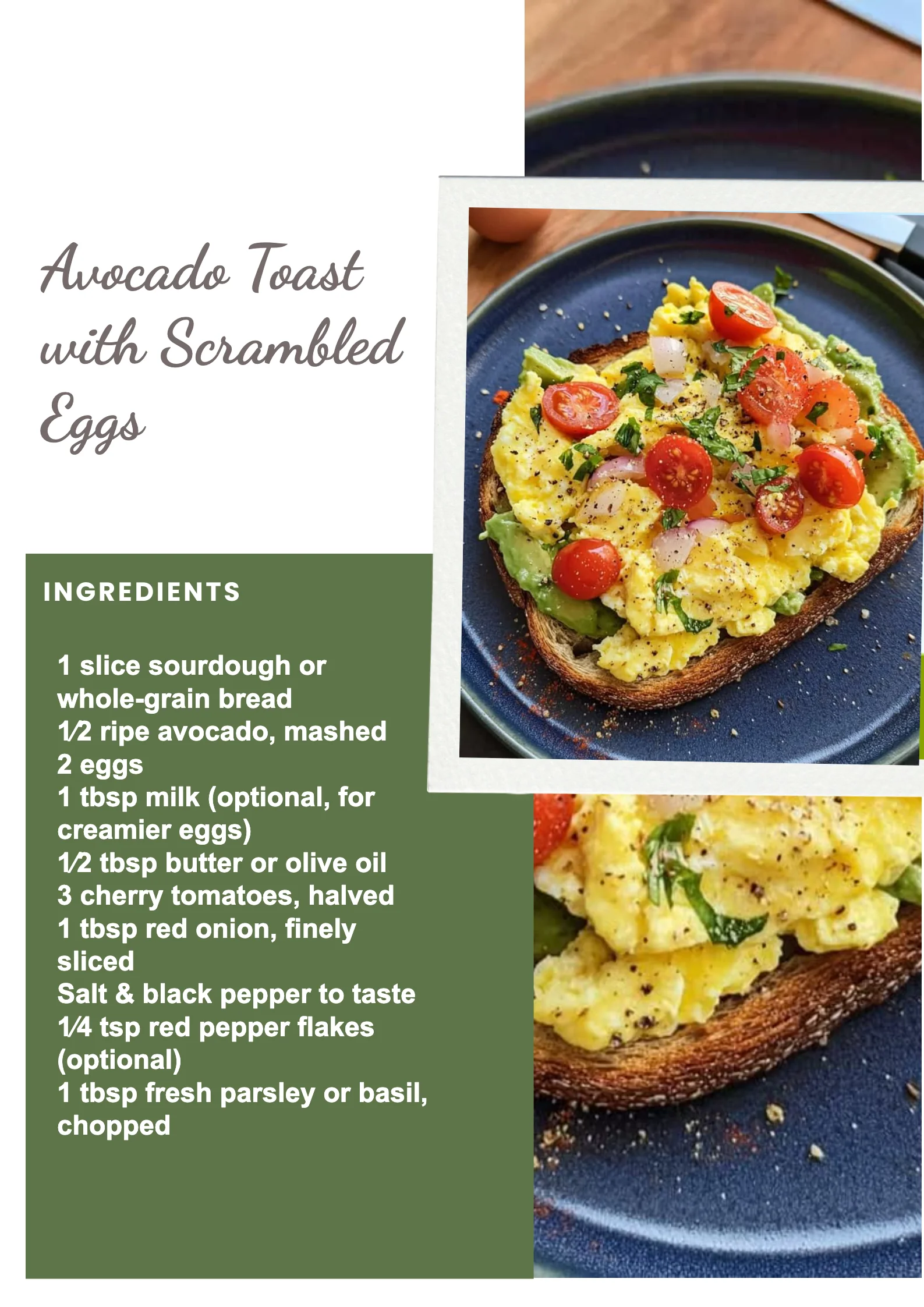 Avocado toast topped with scrambled eggs on a plate for a flavorful breakfast
