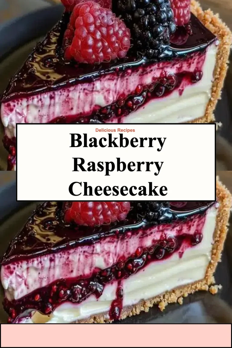 Delicious Blackberry Raspberry Cheesecake topped with fresh berries