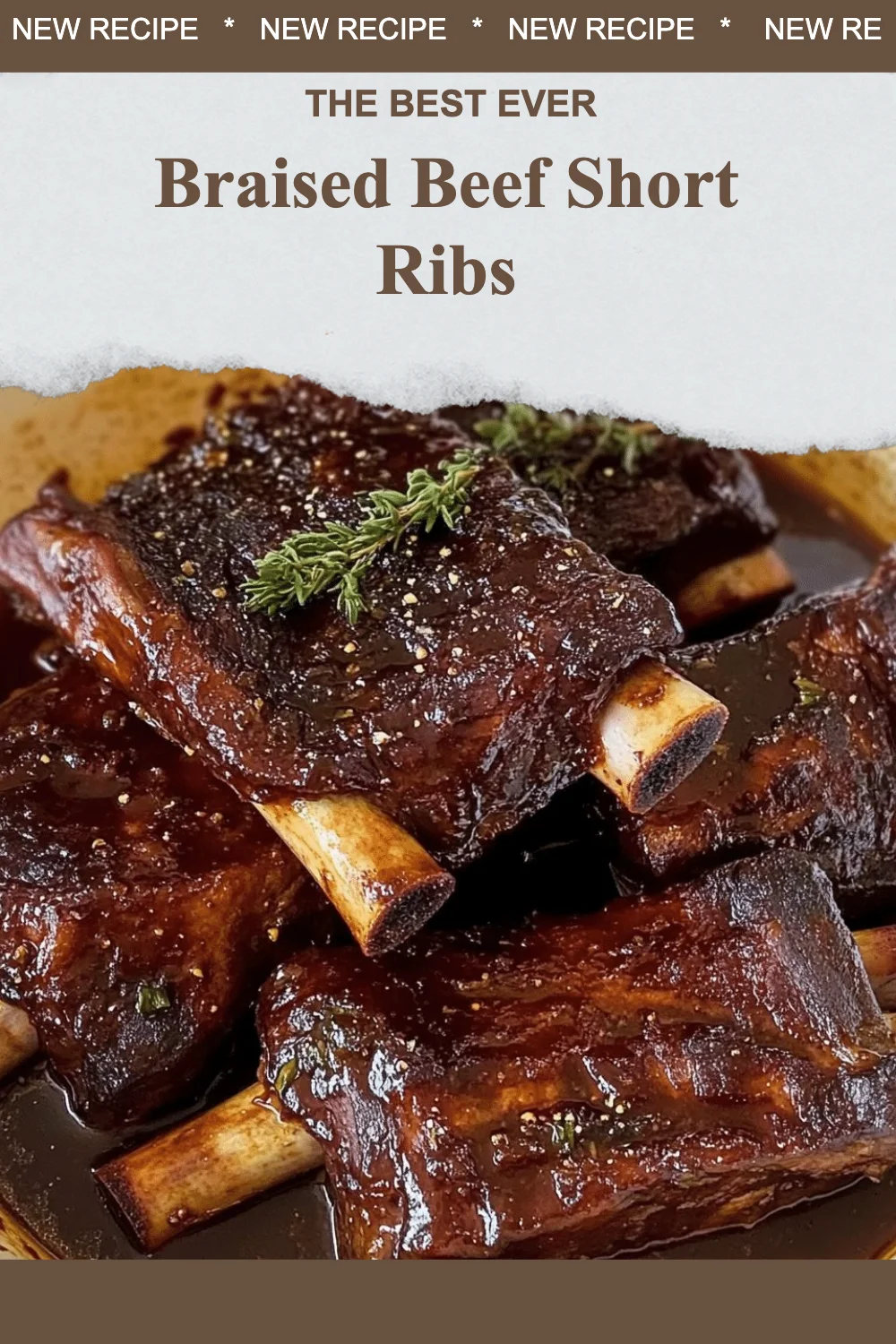 Delicious braised beef short ribs served with vegetables and sauce