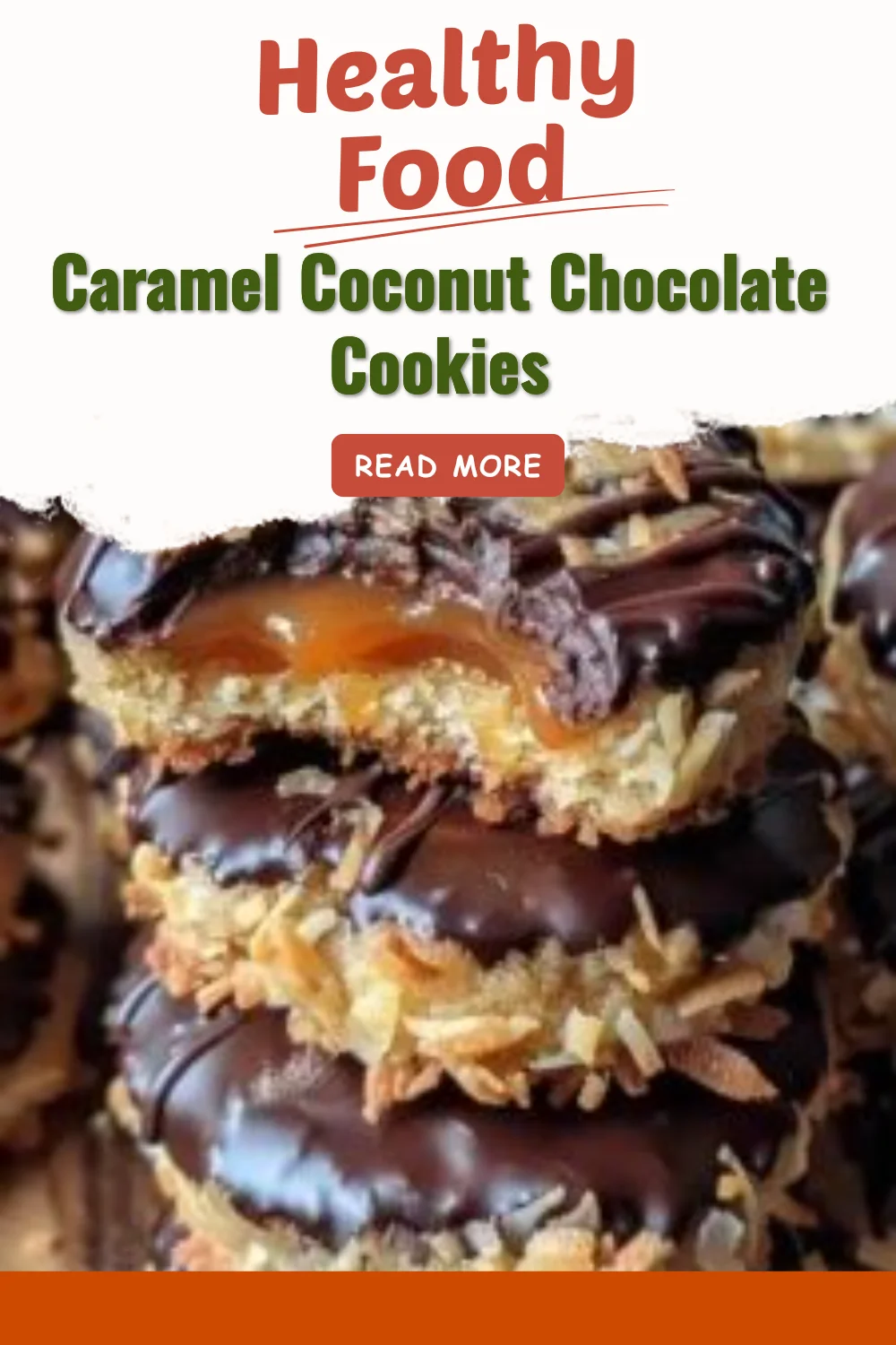 Delicious Caramel Coconut Chocolate Cookies stacked on a plate