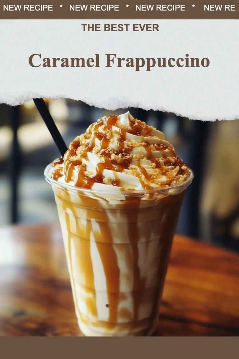 Delicious Caramel Frappuccino topped with whipped cream and caramel drizzle