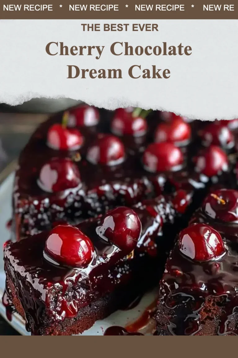 Delicious Cherry Chocolate Dream Cake topped with fresh cherries and chocolate frosting