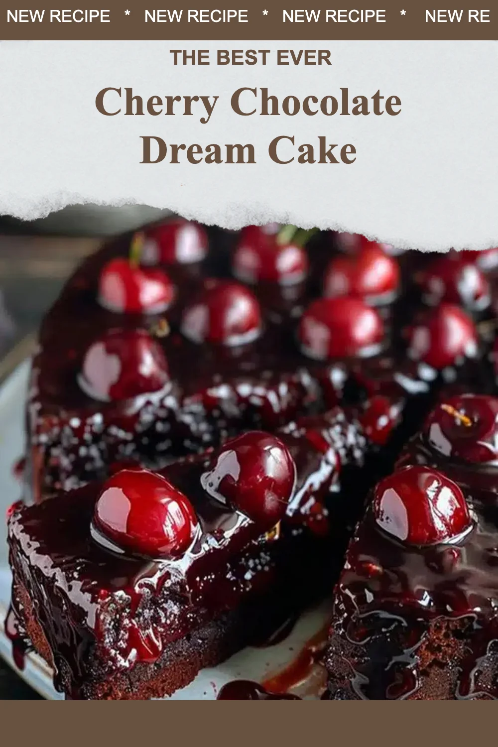 Delicious Cherry Chocolate Dream Cake topped with fresh cherries and chocolate frosting