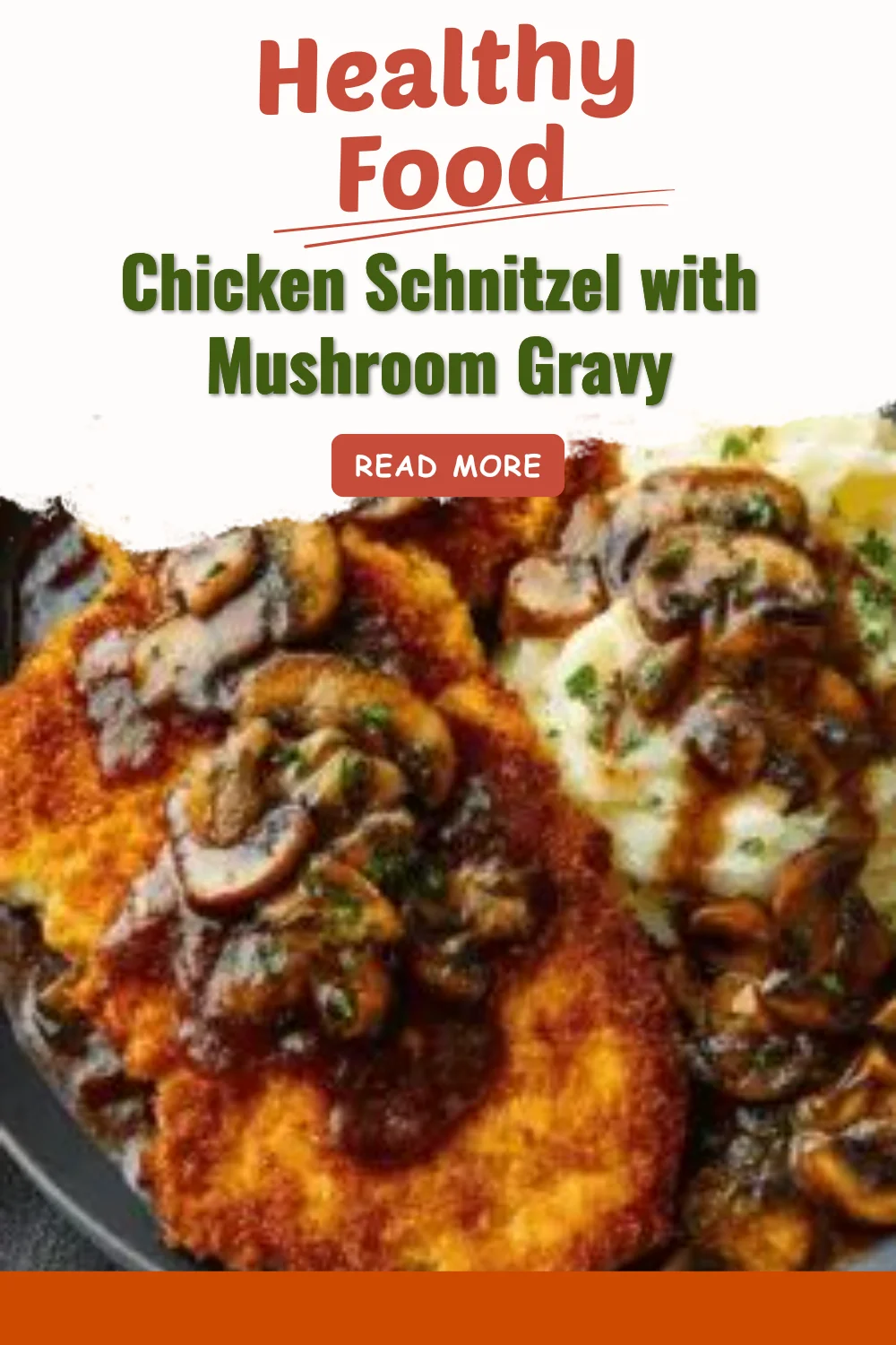 Plate of Chicken Schnitzel with Mushroom Gravy served with vegetables