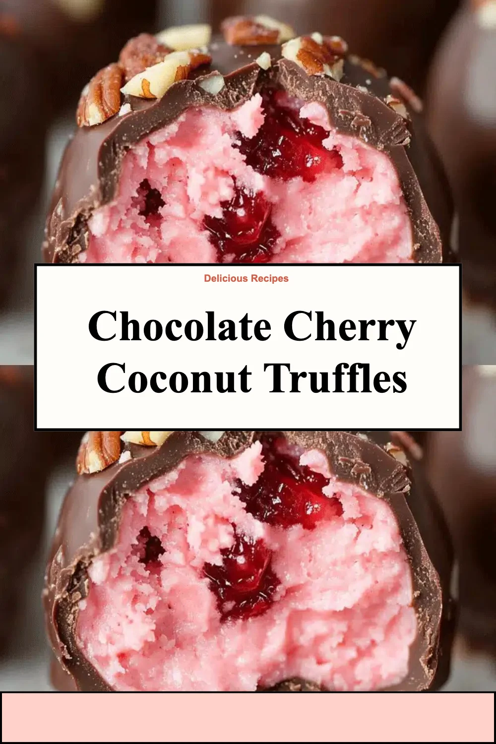 Chocolate cherry coconut truffles arranged on a plate