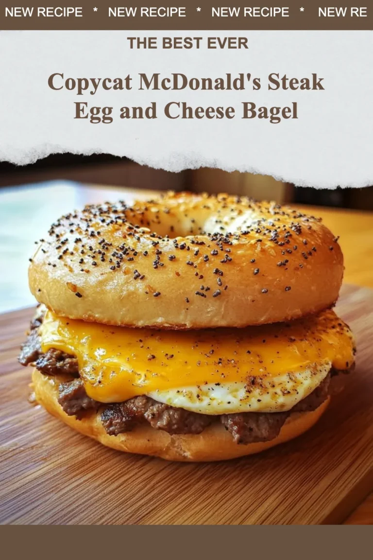 Copycat McDonald's Steak Egg and Cheese Bagel on a wooden table