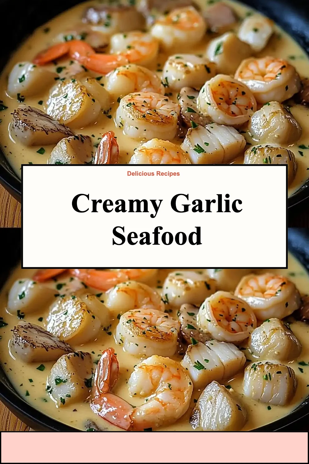 Creamy garlic seafood dish with shrimp and scallops in a rich sauce