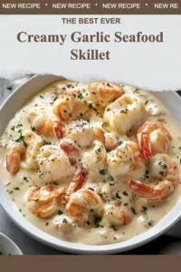 Creamy Garlic Seafood Skillet with fresh seafood, garlic, and creamy sauce