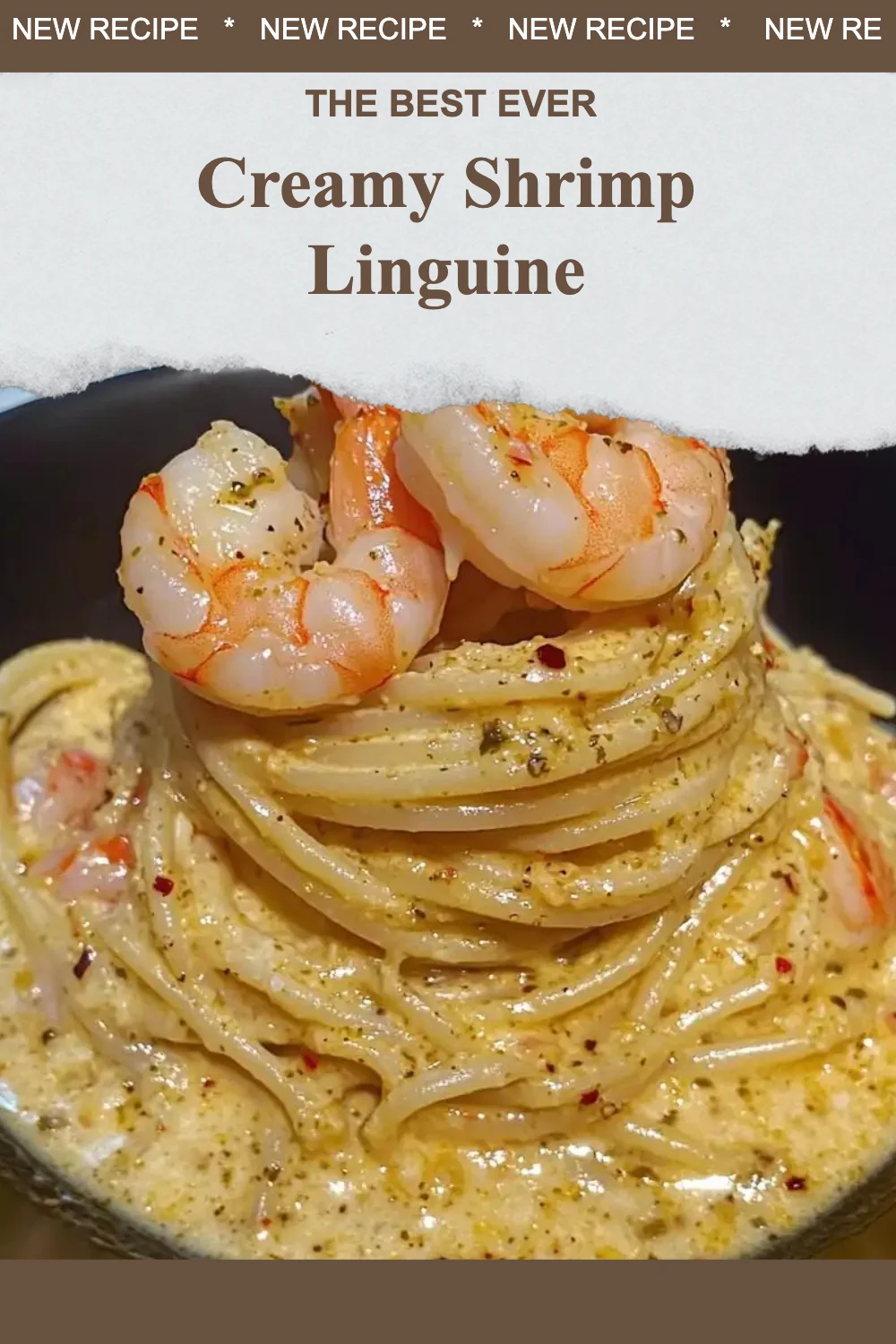 Delicious creamy shrimp linguine with herbs and spices on a plate