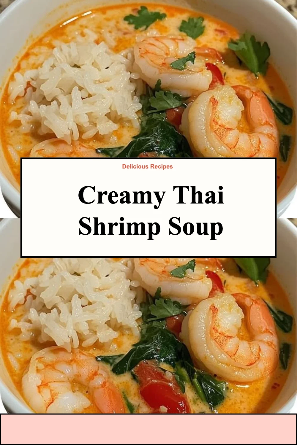 Bowl of creamy Thai shrimp soup garnished with cilantro and lime slices