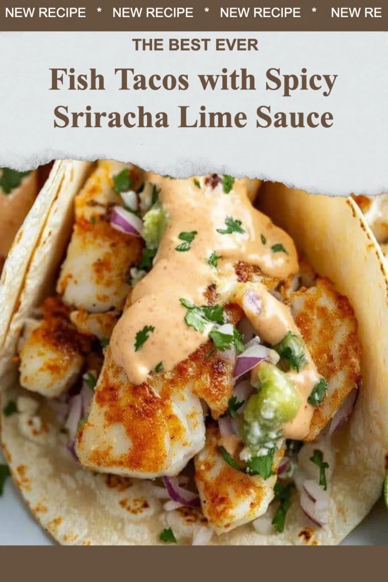 Delicious fish tacos with spicy Sriracha lime sauce, served in a taco shell.